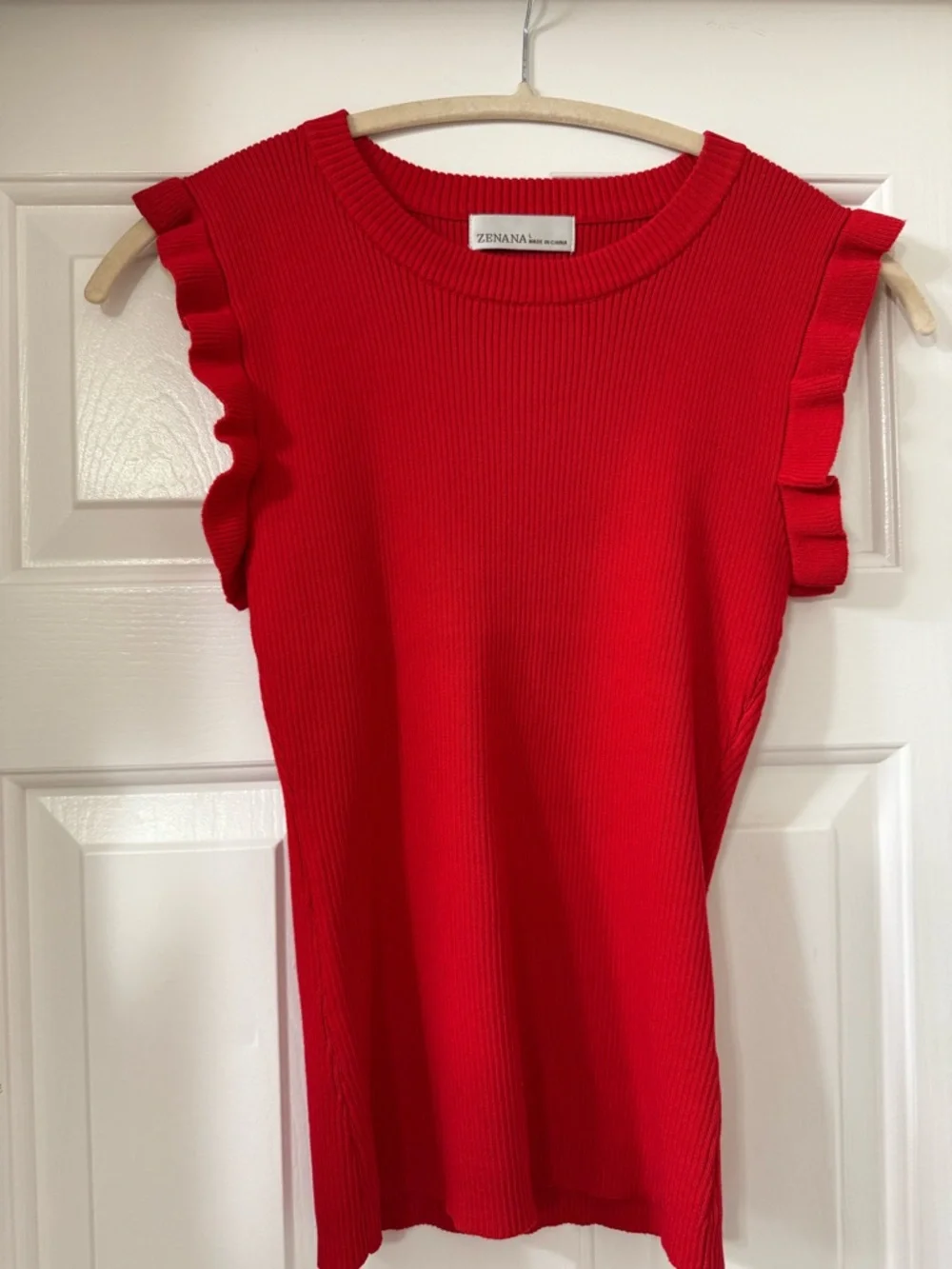 Zenana Outfitters Red Ribbed Ruffle Sleeve Tank - Picture 1 of 5